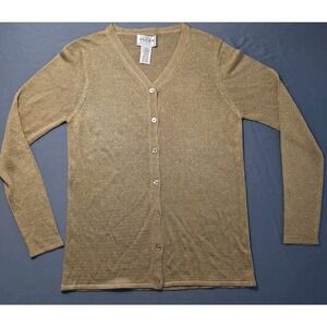 Vintage Oscar De La Renta Gold Metalic Knit Cardigan Old Money Heritage Sz P/P
